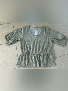 LOFT Olive Paisley Peplum Top